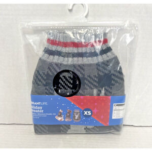 Vibrant Life Holiday Grey Checkered Moose Dog Sweater Size XS